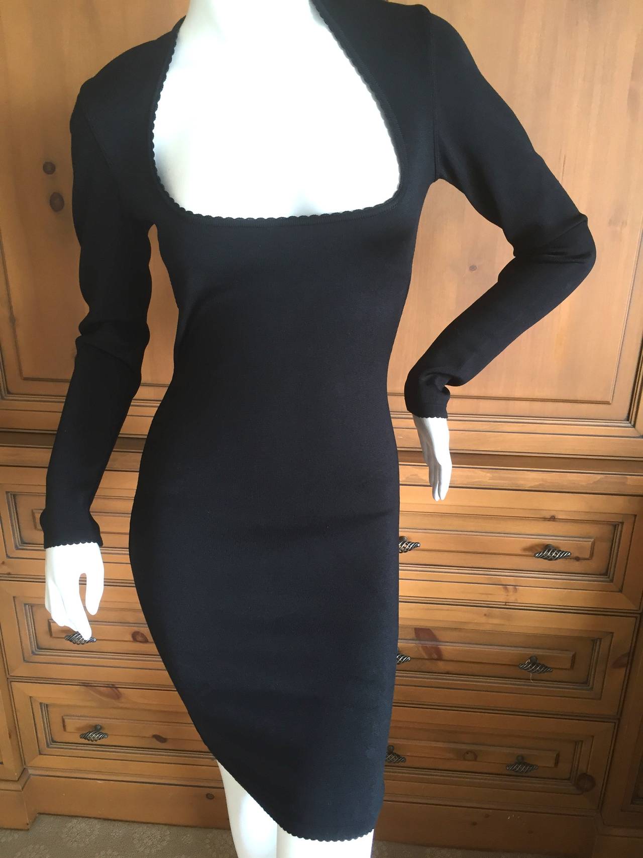 Azzedine Alaia 1980's Low Cut Little Black Mini Dress In Excellent Condition In Cloverdale, CA
