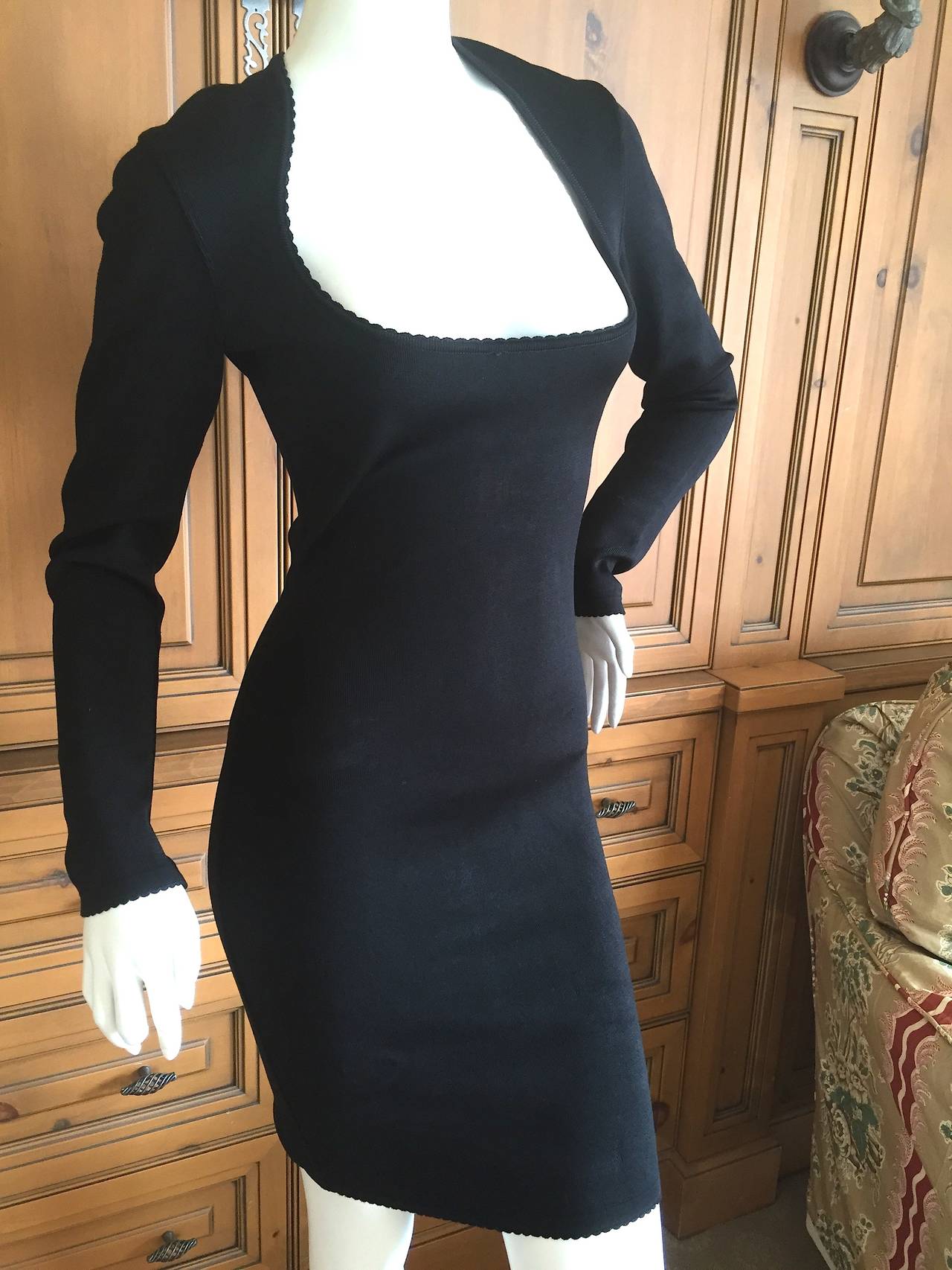 Azzedine Alaia 1980's Low Cut Little Black Mini Dress 2
