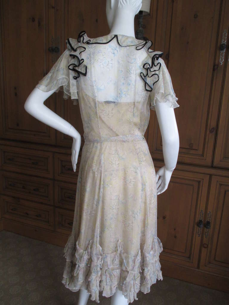 Balenciaga Romantic Ruffled Floral Silk Wrap Dress In Excellent Condition In Cloverdale, CA