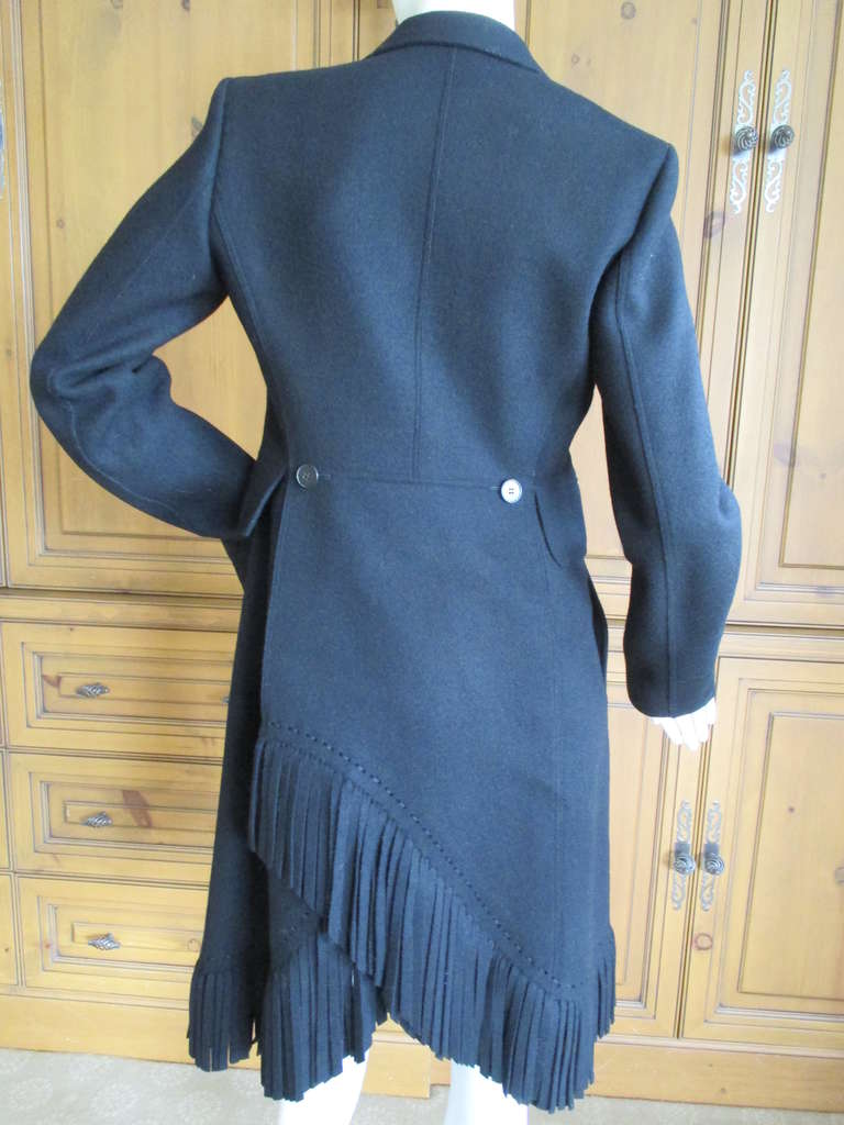 Azzedine Alaia Black Wool Coat with Fringe In New Condition In Cloverdale, CA