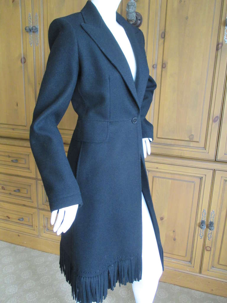 Azzedine Alaia Black Wool Coat with Fringe 1