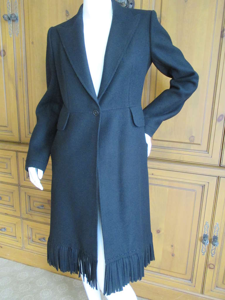 Azzedine Alaia Black Wool Coat with Fringe 2