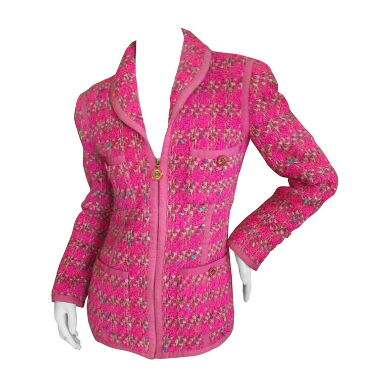 Chanel / Lagerfeld 1991 Neon Pink Fantasy Tweed Jacket at 1stDibs