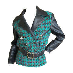 Chanel / Lagerfeld 1991 Boucle Belted Jacket with Leather Sleeves