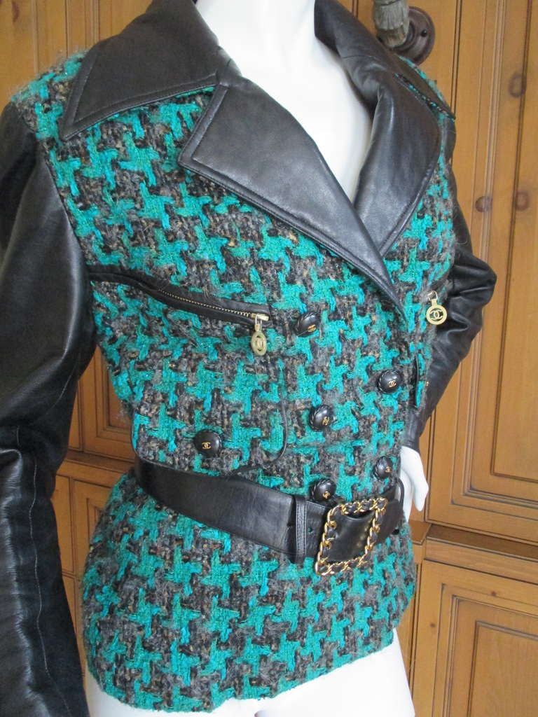 Women's Chanel / Lagerfeld 1991 Boucle Belted Jacket with Leather Sleeves