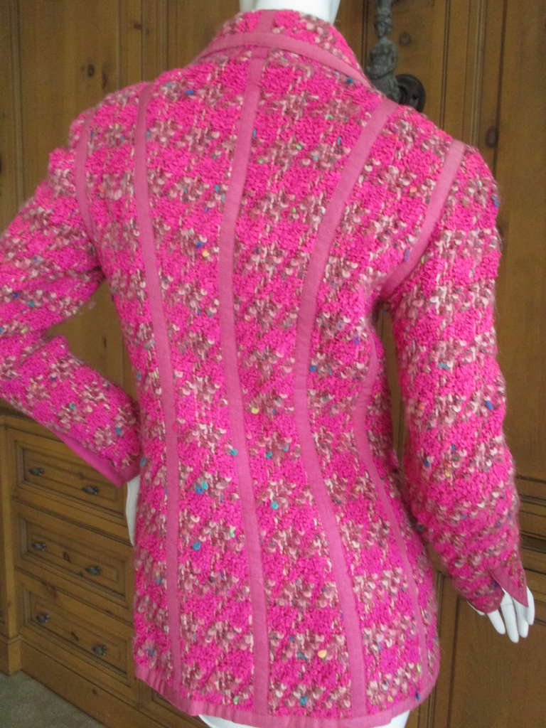 Chanel / Lagerfeld 1991 Neon Pink Fantasy Tweed Jacket In Good Condition In Cloverdale, CA