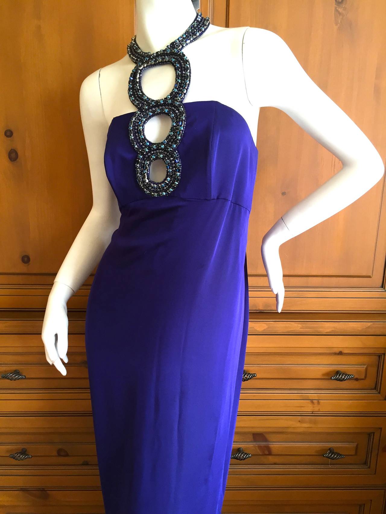 Women's Azzaro Iconic Blue Jeweled Keyhole Dress