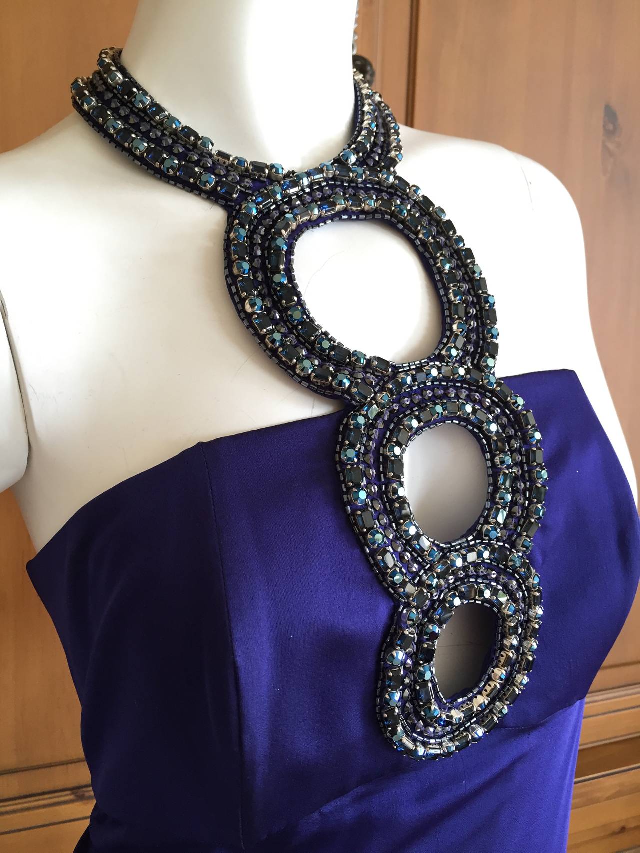 Azzaro Iconic Blue Jeweled Keyhole Dress 3