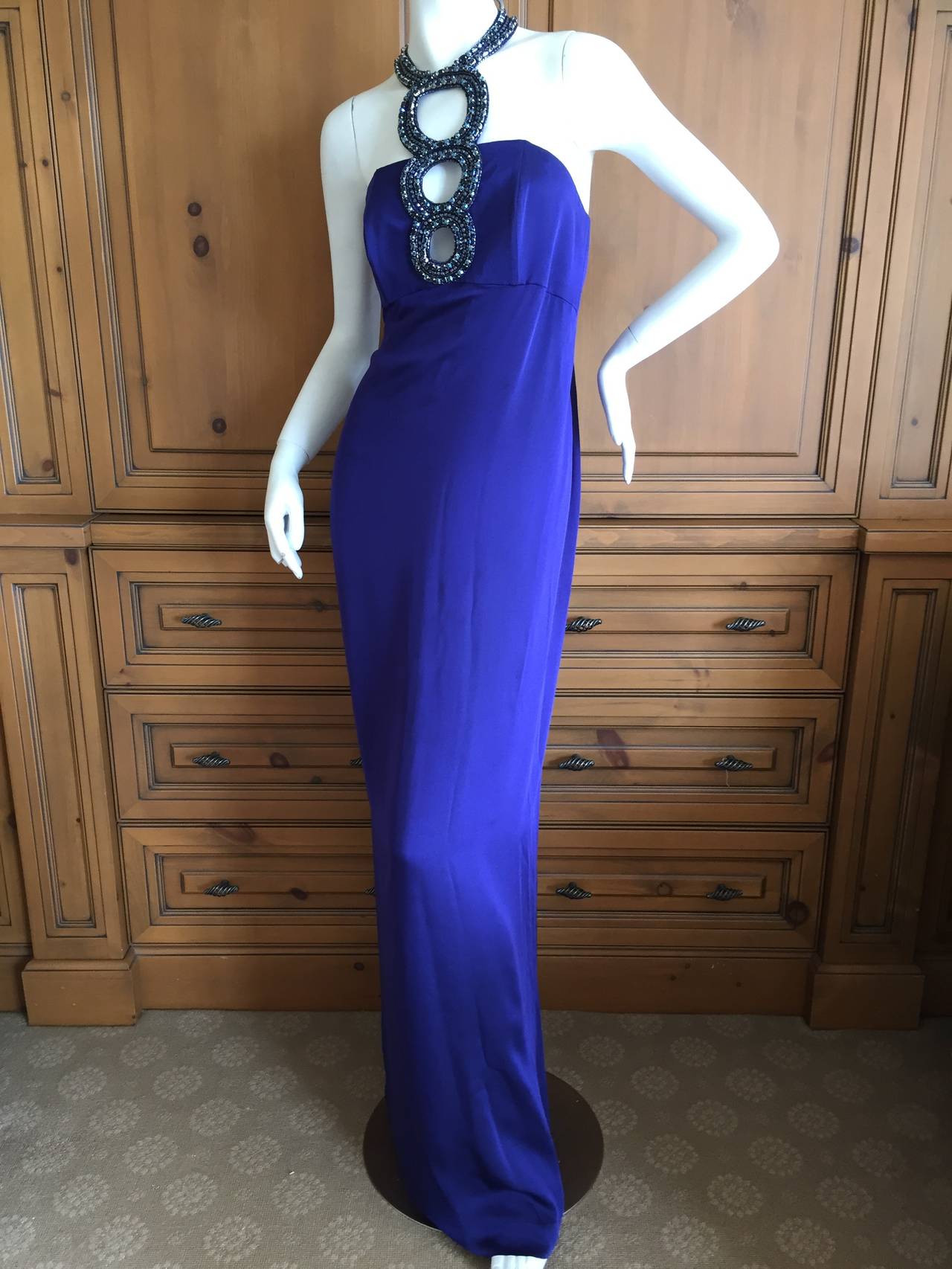 Azzaro Iconic Blue Jeweled Keyhole Dress 5