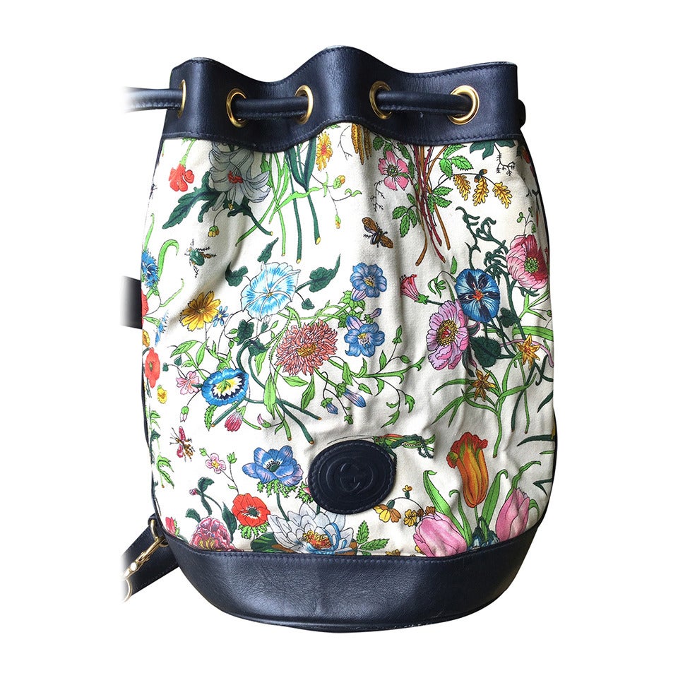 Gucci Vintage Leather Trim "Flora" Bucket Bag at 1stDibs gucci floral