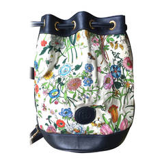 Gucci Retro Leather Trim "Flora" Bucket Bag