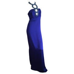 Azzaro Iconic Blue Jeweled Keyhole Dress