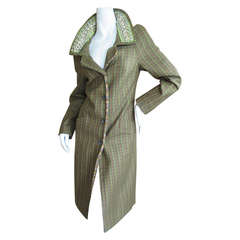 Prada Beautiful Green Plaid Coat with Jeweled Detail