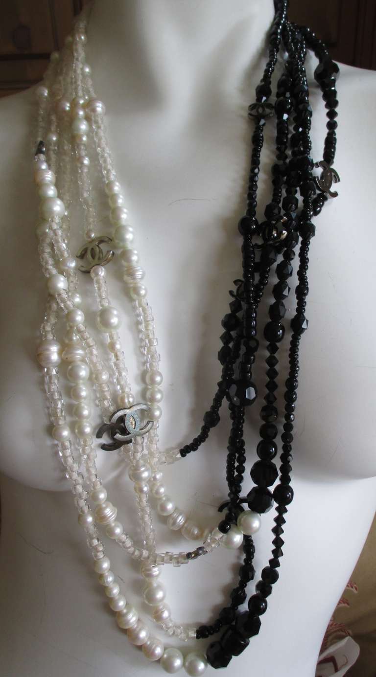 Contemporary Chanel Black and White Multi Strand CC Necklace