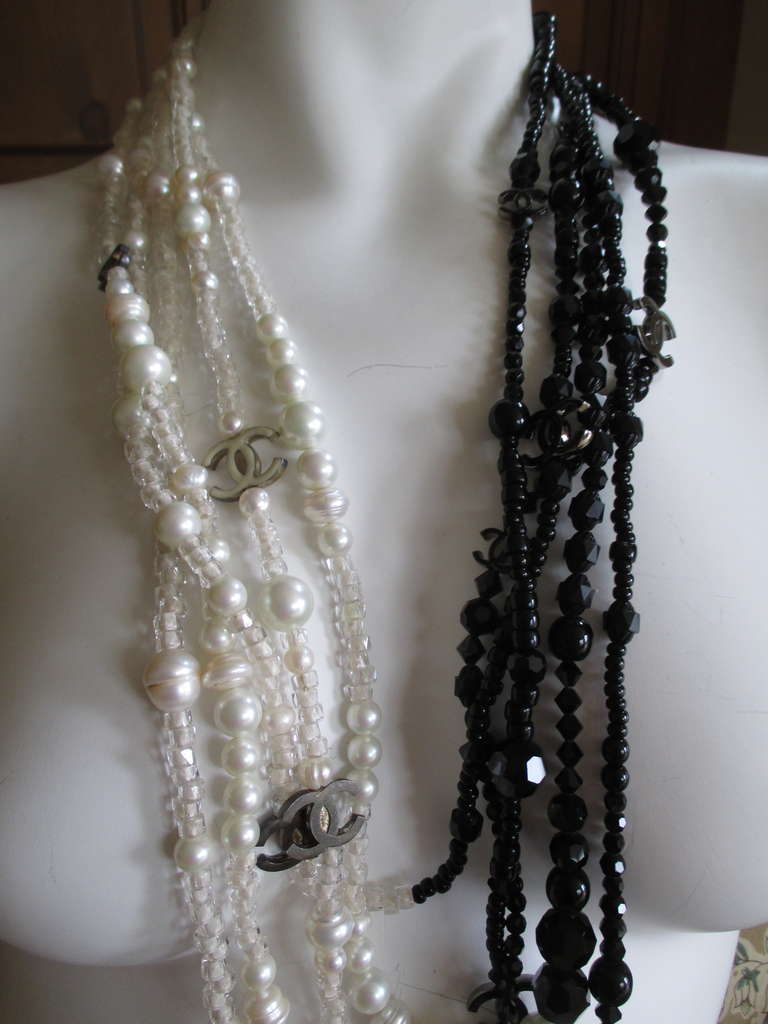 Chanel Black and White Multi Strand CC Necklace In Excellent Condition In Cloverdale, CA