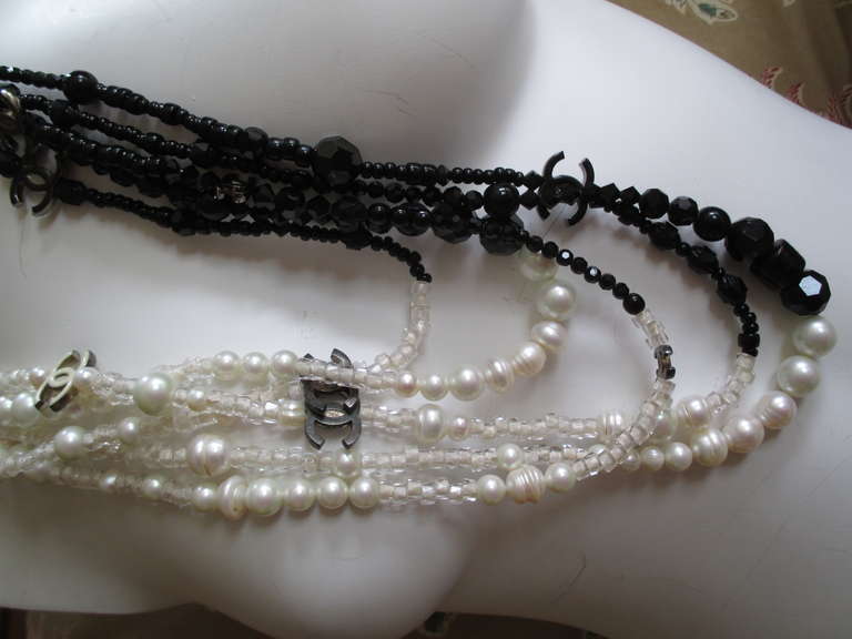 Chanel Black and White Multi Strand CC Necklace 3