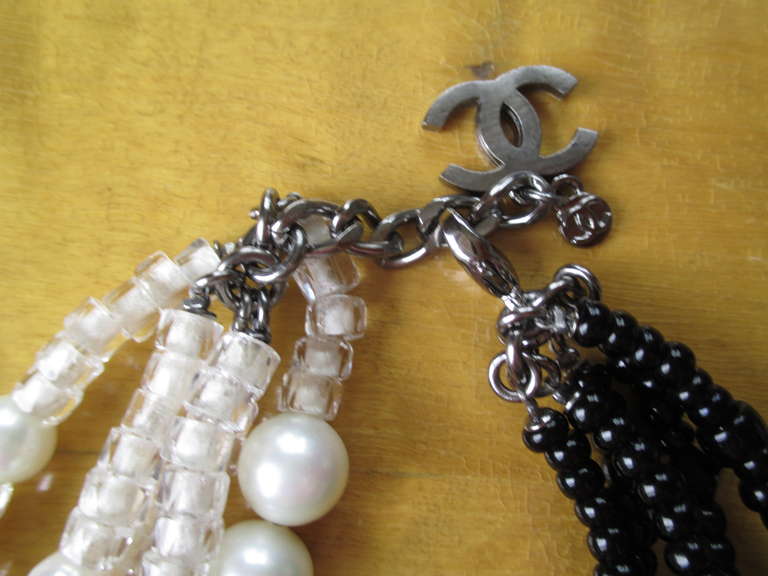 Chanel Black and White Multi Strand CC Necklace 1