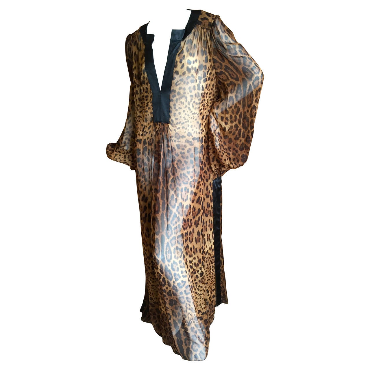 Dolce & Gabbana Silk Leopard Print Bell Sleeve Caftan