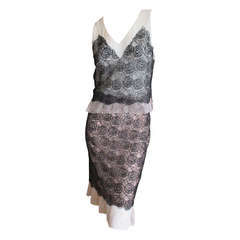 Chanel "Camelia" Lace Two Piece Silk Top & Skirt Suit