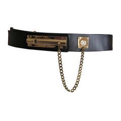 Chanel Black Leather Belt with Gold Hardware 2002  90/36