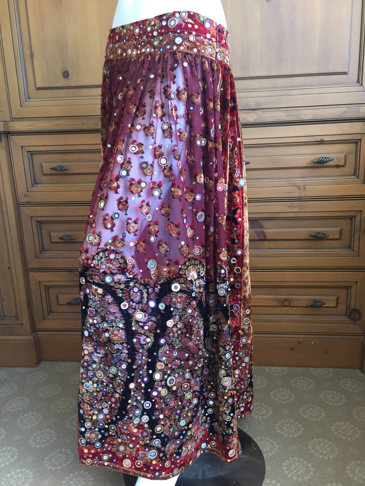 Oscar de la Renta Vintage Boho Gypsy Skirt with Mirrors In Excellent Condition In Cloverdale, CA