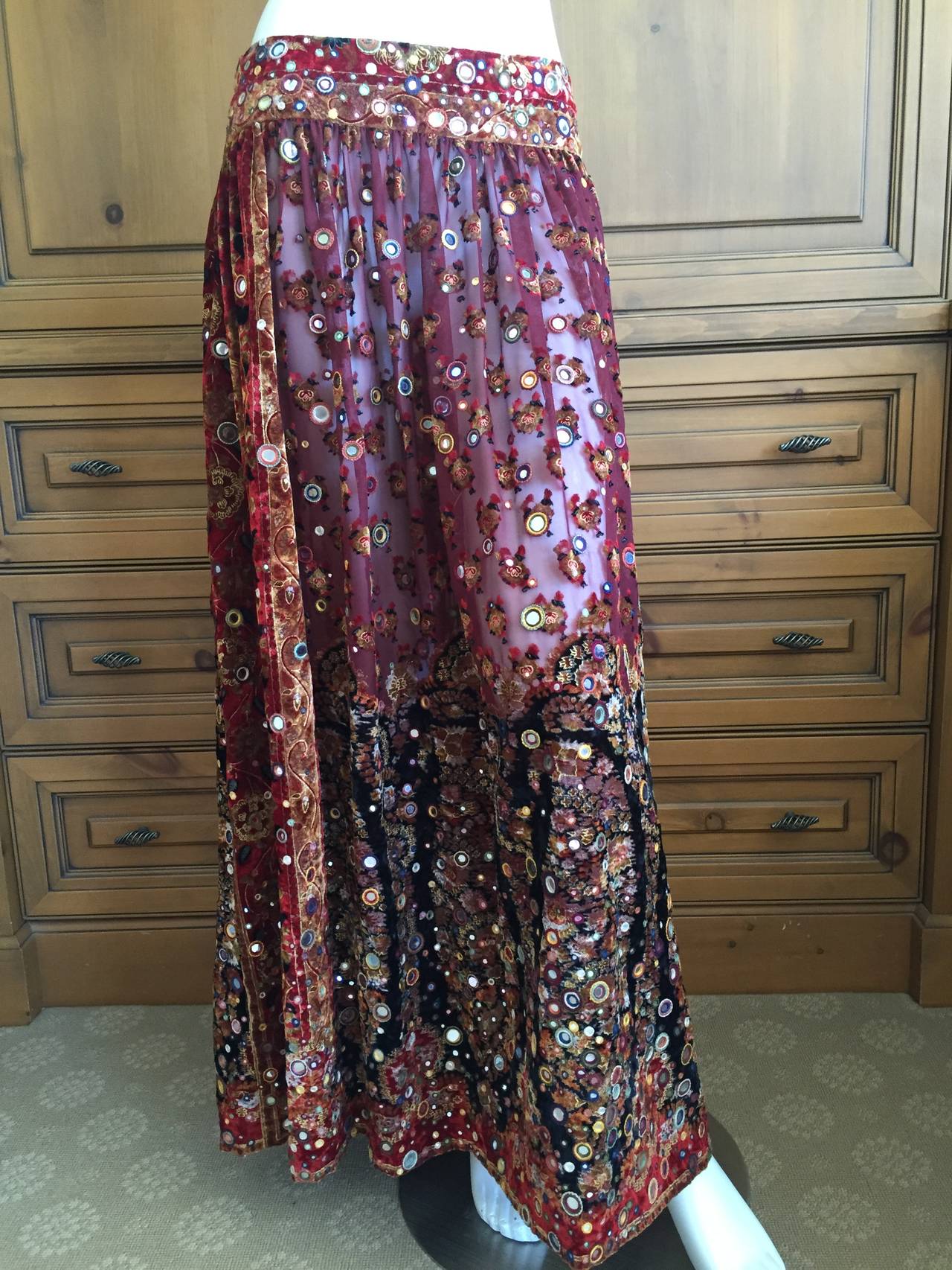 Oscar de la Renta Vintage Boho Gypsy Skirt with Mirrors 5
