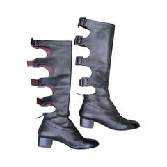 Vintage Chanel Black Leather Gladiator Flat Boots