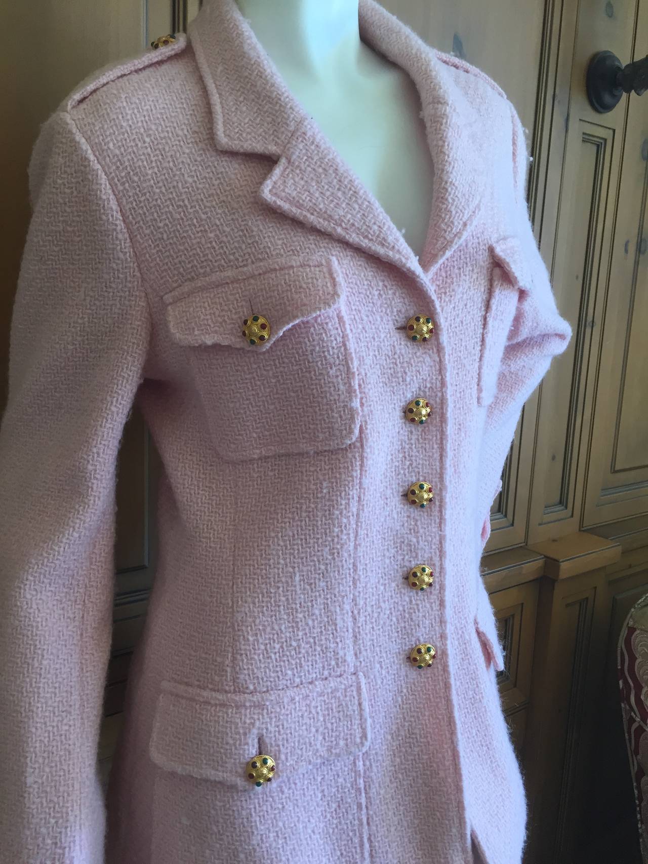 Women's Chanel Pink Boucle Military Style Jacket with Gripoix Buttons