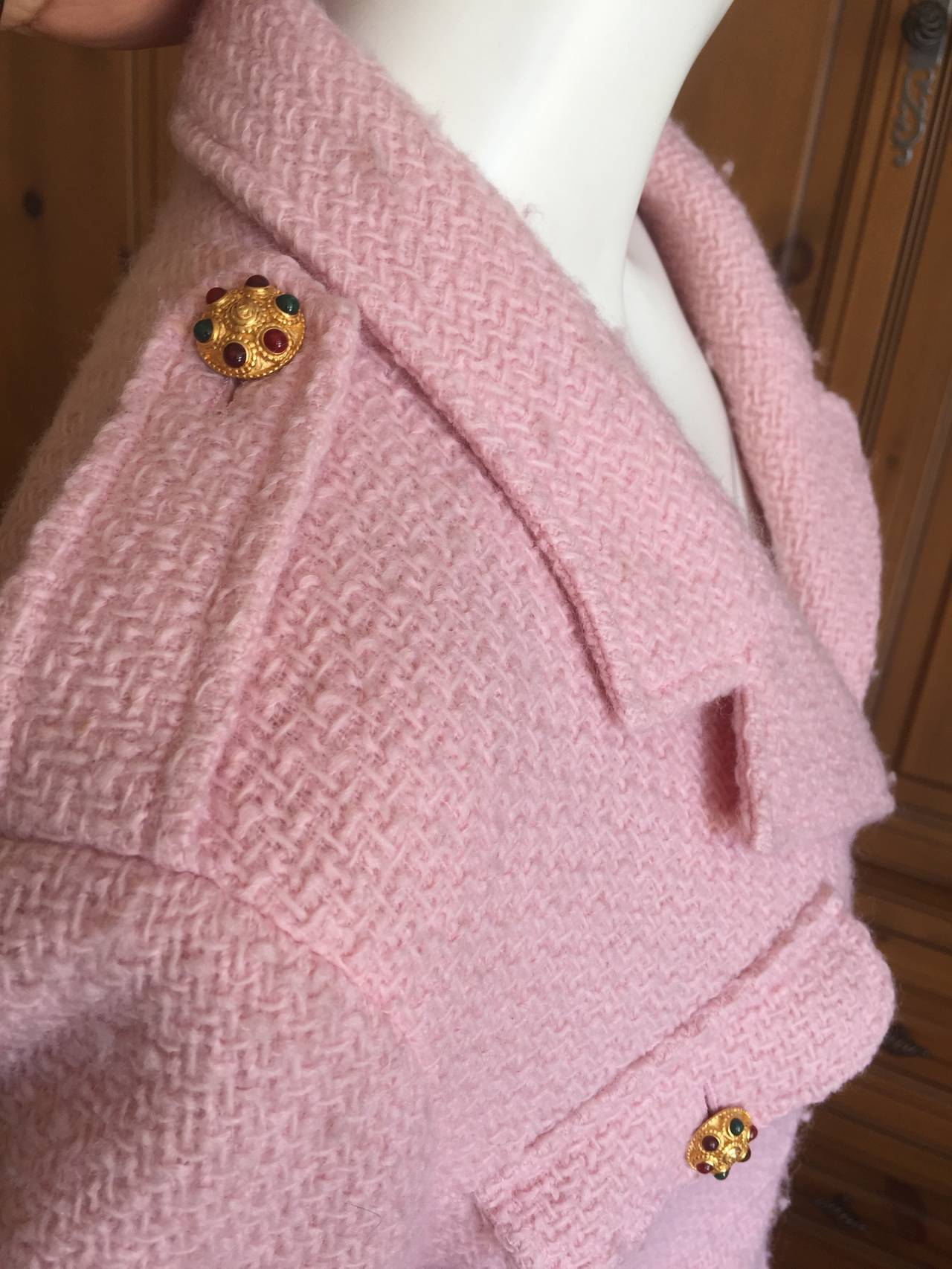 Chanel Pink Boucle Military Style Jacket with Gripoix Buttons 2