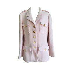 Vintage Chanel Pink Boucle Military Style Jacket with Gripoix Buttons