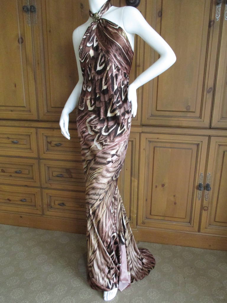 Roberto Cavalli Feather Halter Gown In Excellent Condition In Cloverdale, CA