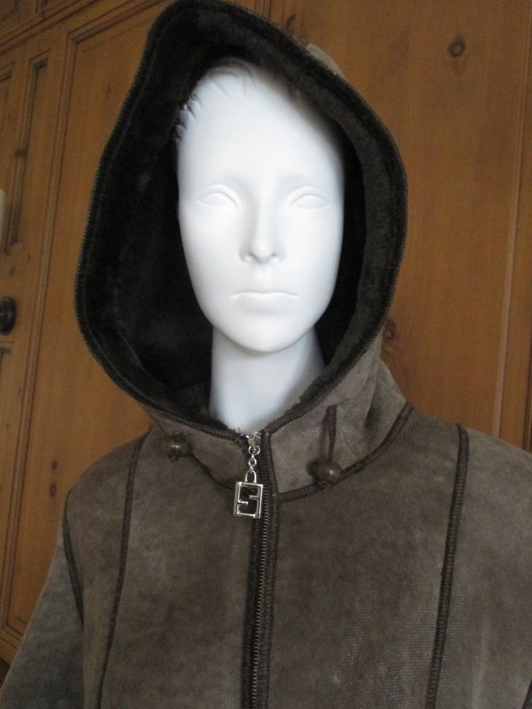 Women's Fendi Belted Shearling Coat with Hood