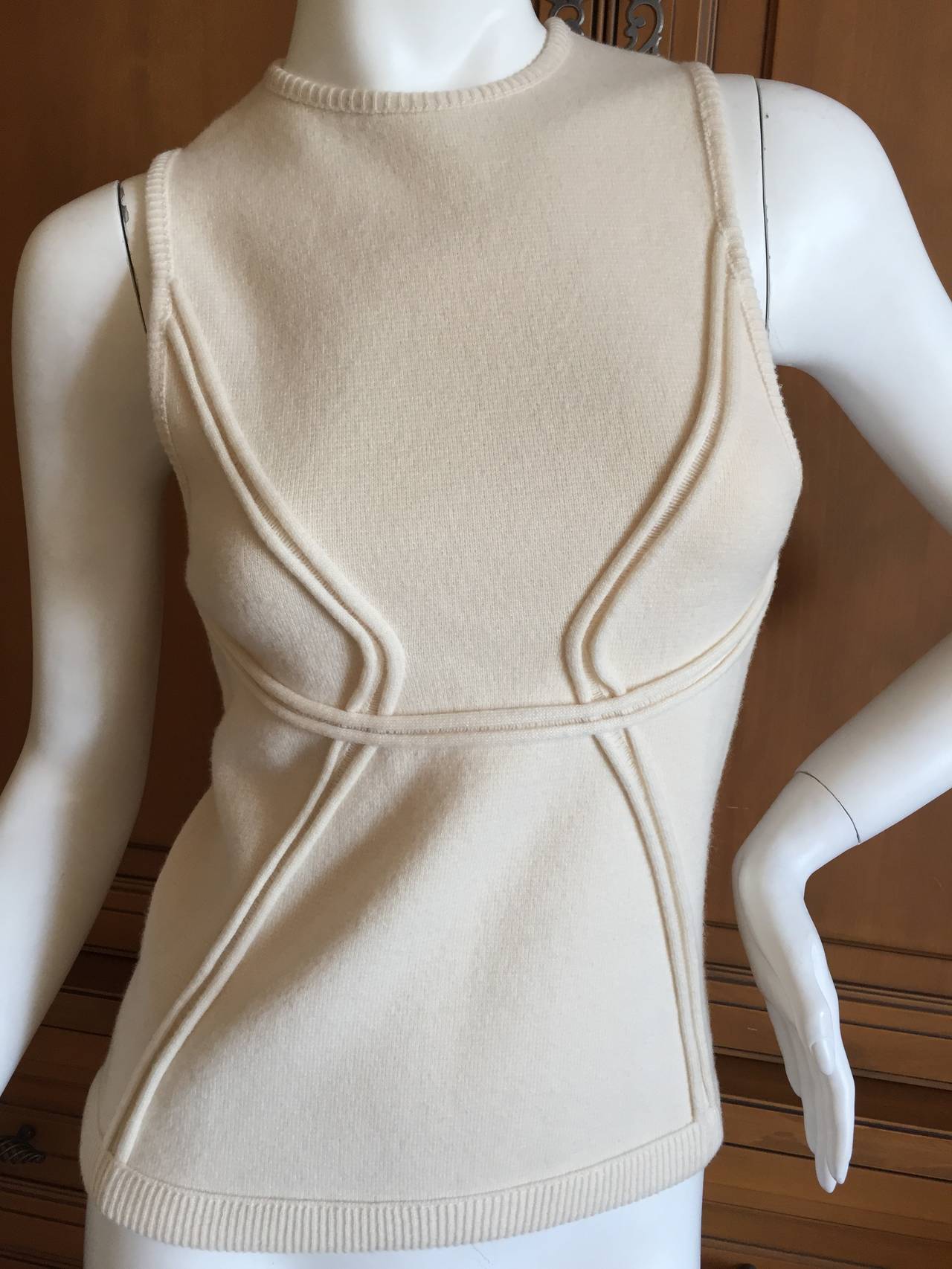 Wonderful cashmere knit top from Chado Ralph Rucci.
With his signature style, the details are pure Ralph.
The size tag is no longer on this, I estimate it to be size Small.
Bust 32