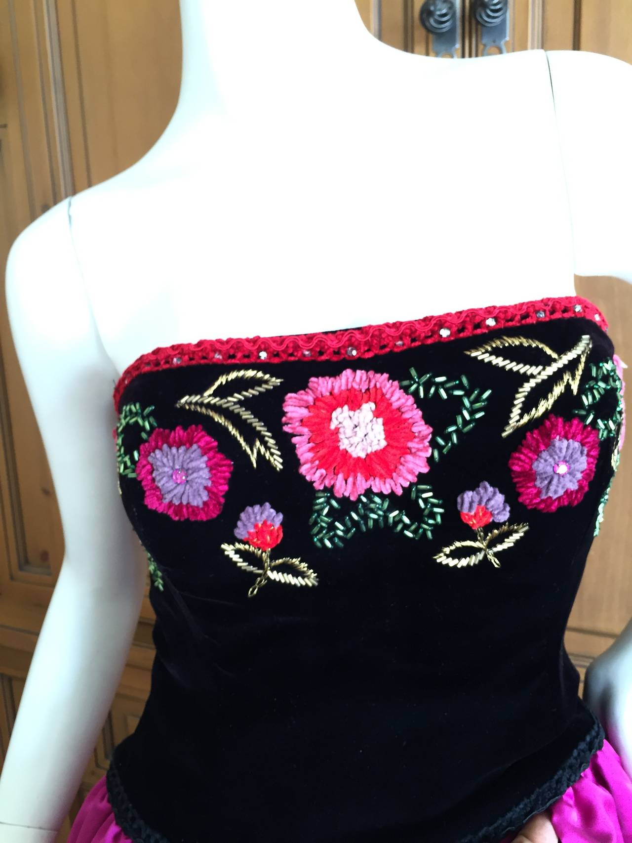 Victoria Royal Folkloric Embroidered Vintage Ball Gown In Excellent Condition For Sale In Cloverdale, CA