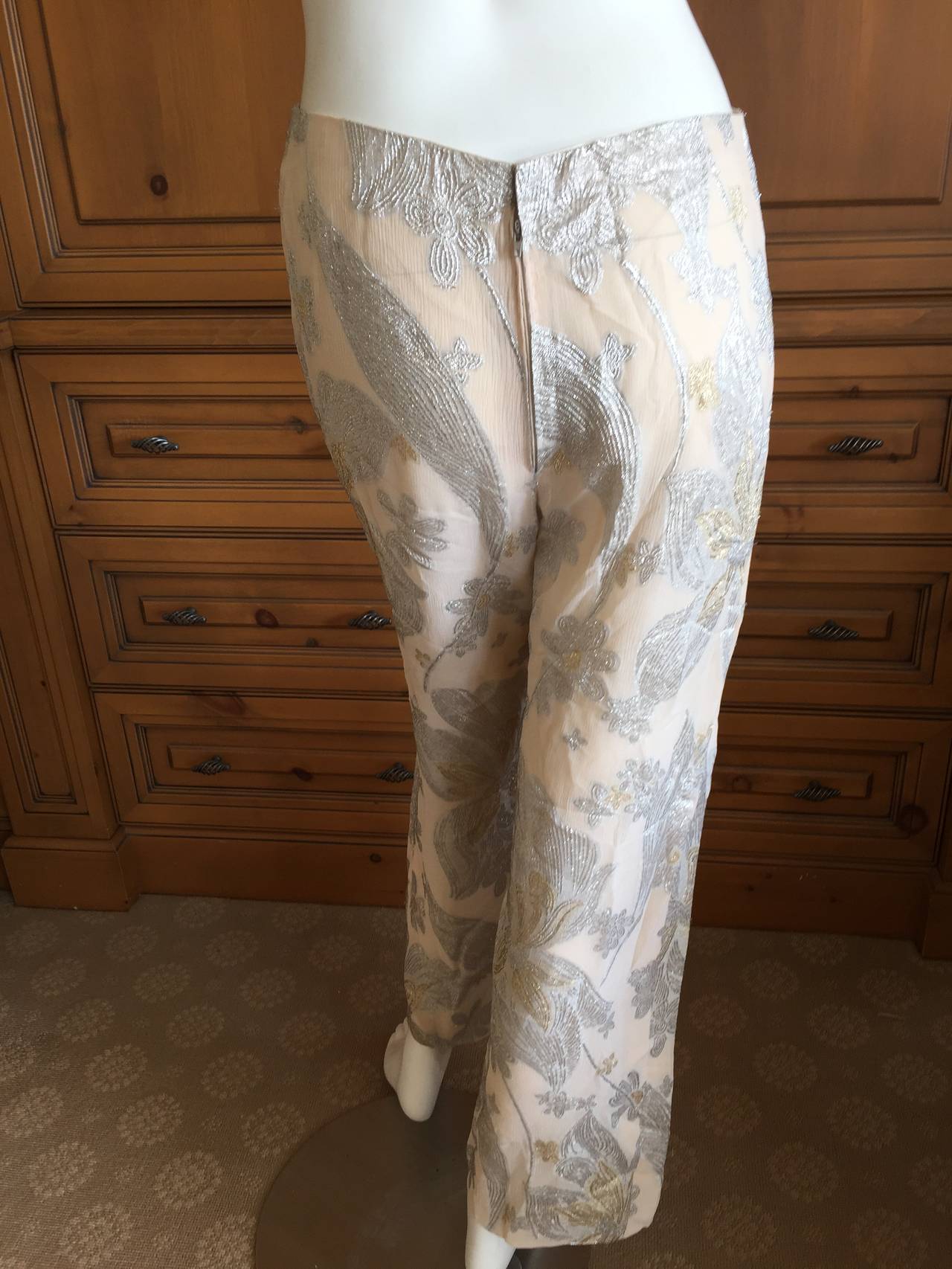 Jean Louis Couture Silver & Gold Silk Evening Pajamas w. Ostrich Cuffs 4