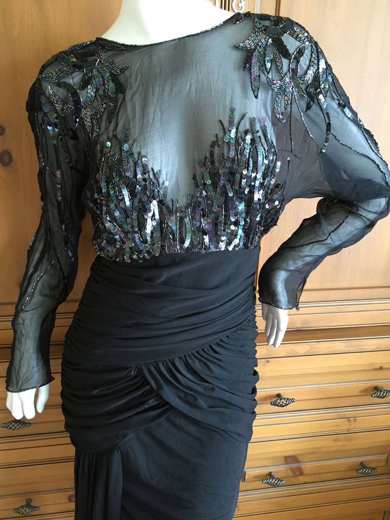 Bob Mackie Sheer Sequin Black Cocktail Dress In Excellent Condition In Cloverdale, CA
