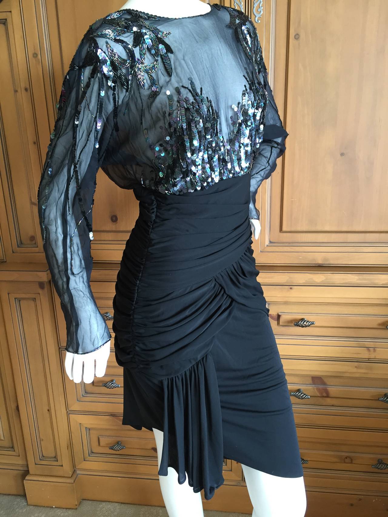Bob Mackie Sheer Sequin Black Cocktail Dress 3
