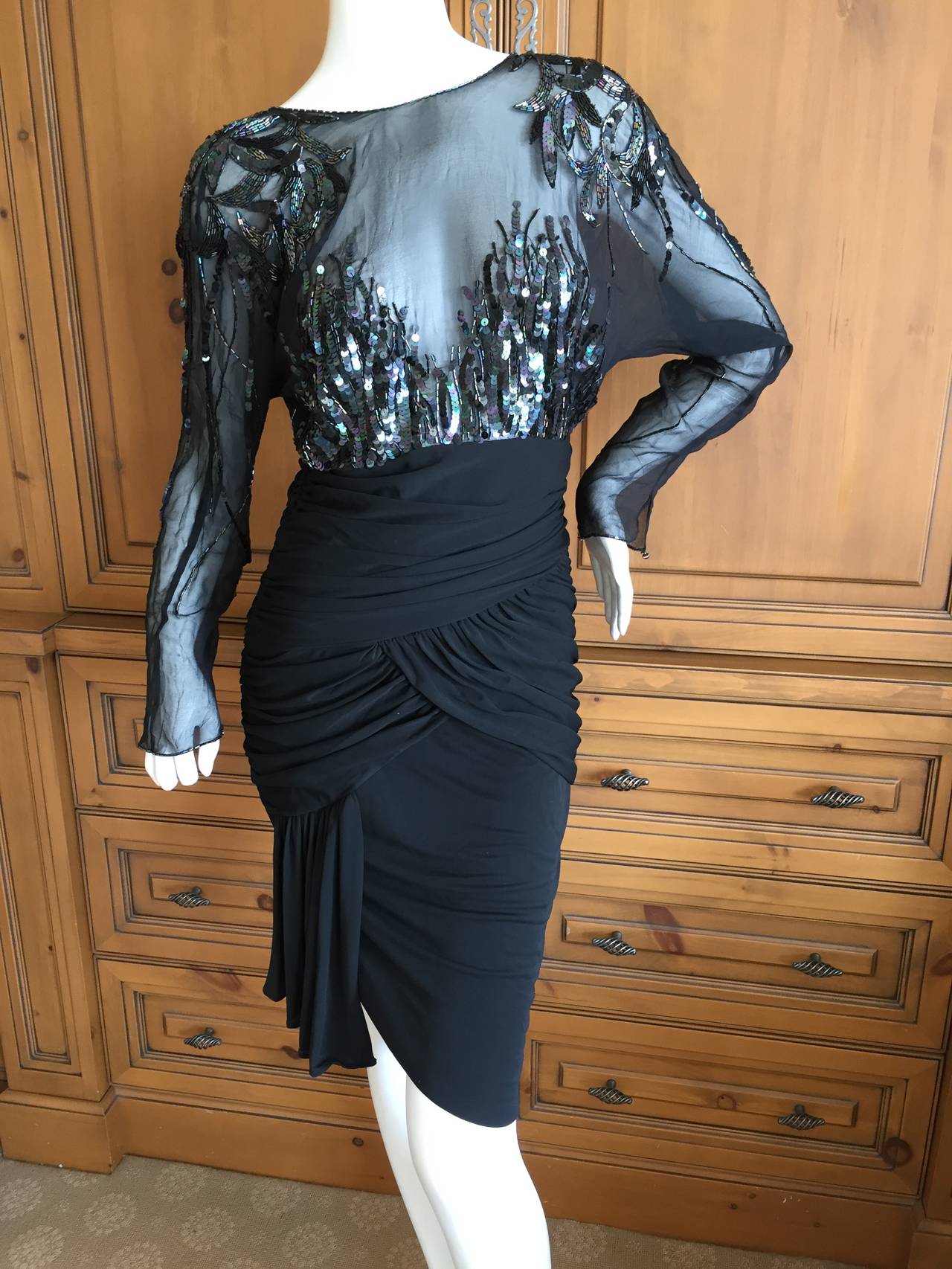 Bob Mackie Sheer Sequin Black Cocktail Dress 5