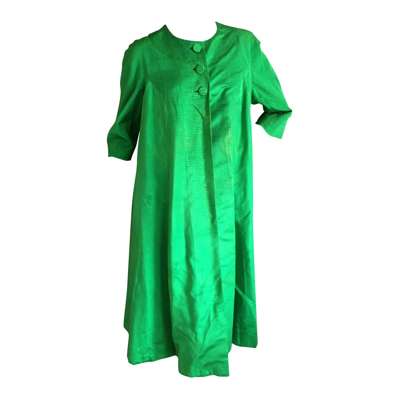 Sophie of Saks Couture 1940 Emerald Green Silk Swing Coat For Sale