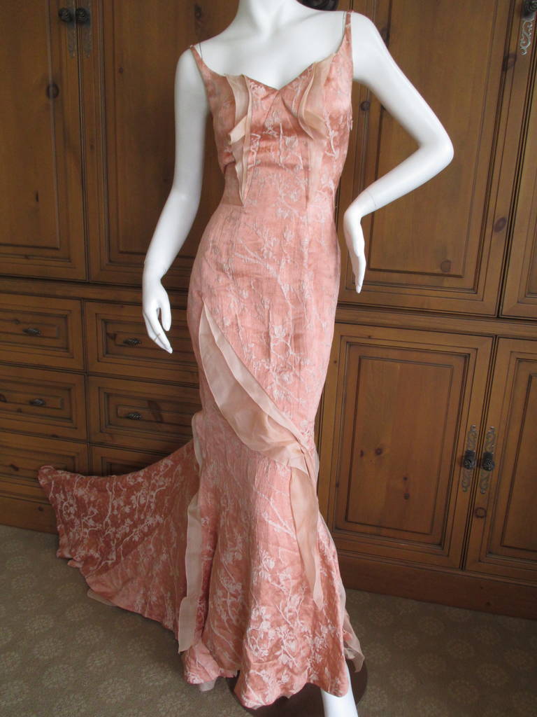 Nina Ricci by Olivier Theyskens pink silk floor length dress with train 1