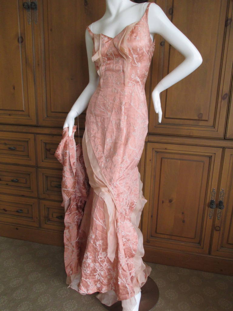 Women's Nina Ricci by Olivier Theyskens pink silk floor length dress with train