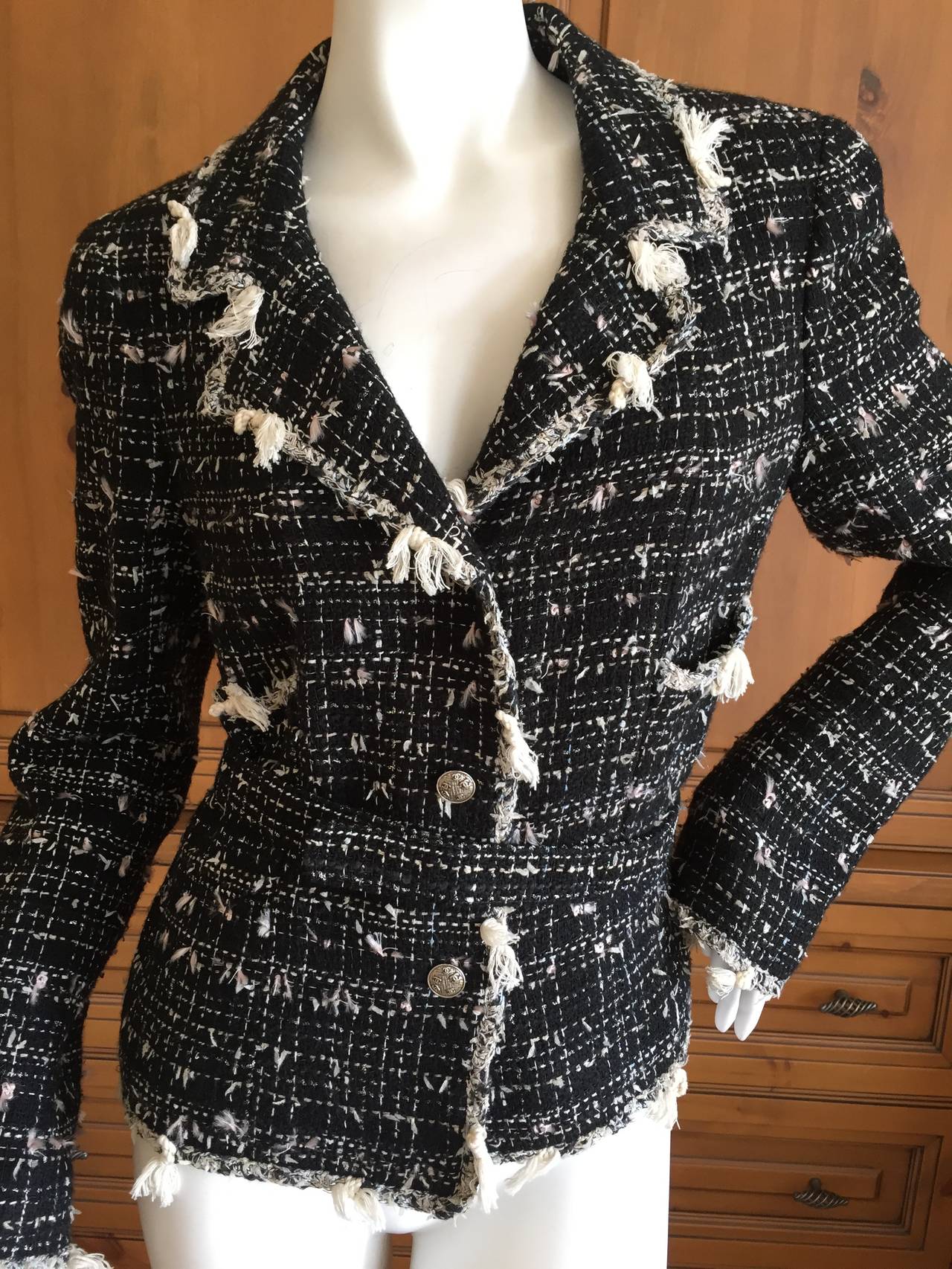 Chanel Belted Black Fantasy Tweed Jacket In New Condition In Cloverdale, CA