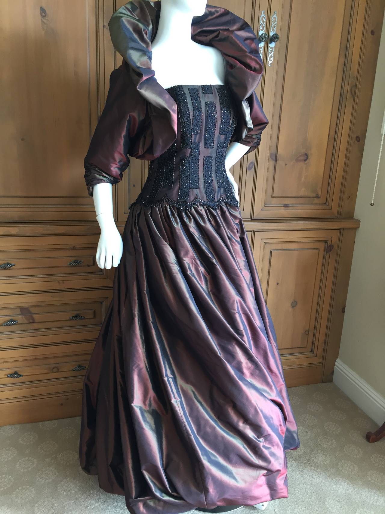 Women's Bob Mackie Chocolate Silk Beaded Dress with Matching Jacket For Sale