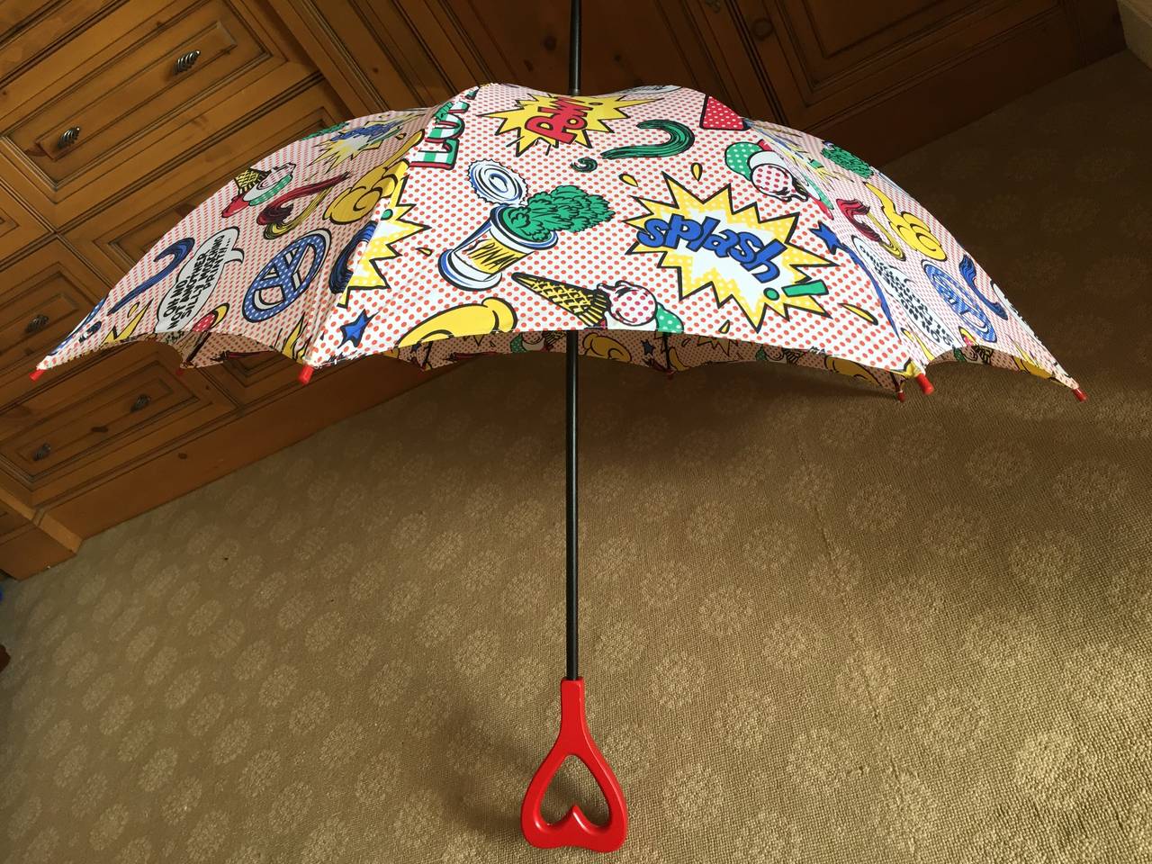 Women's or Men's Moschino 1991 Lichtenstein Inspired Umbrella with Heart Handle
