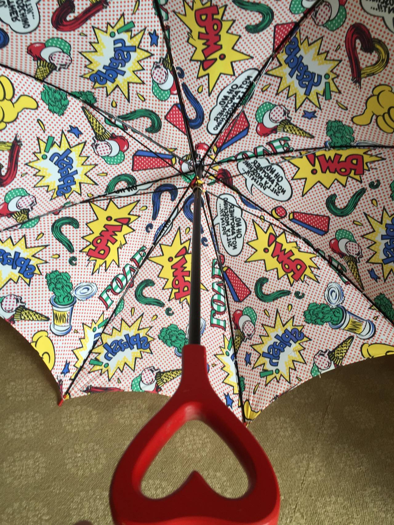 Moschino 1991 Lichtenstein Inspired Umbrella with Heart Handle 2