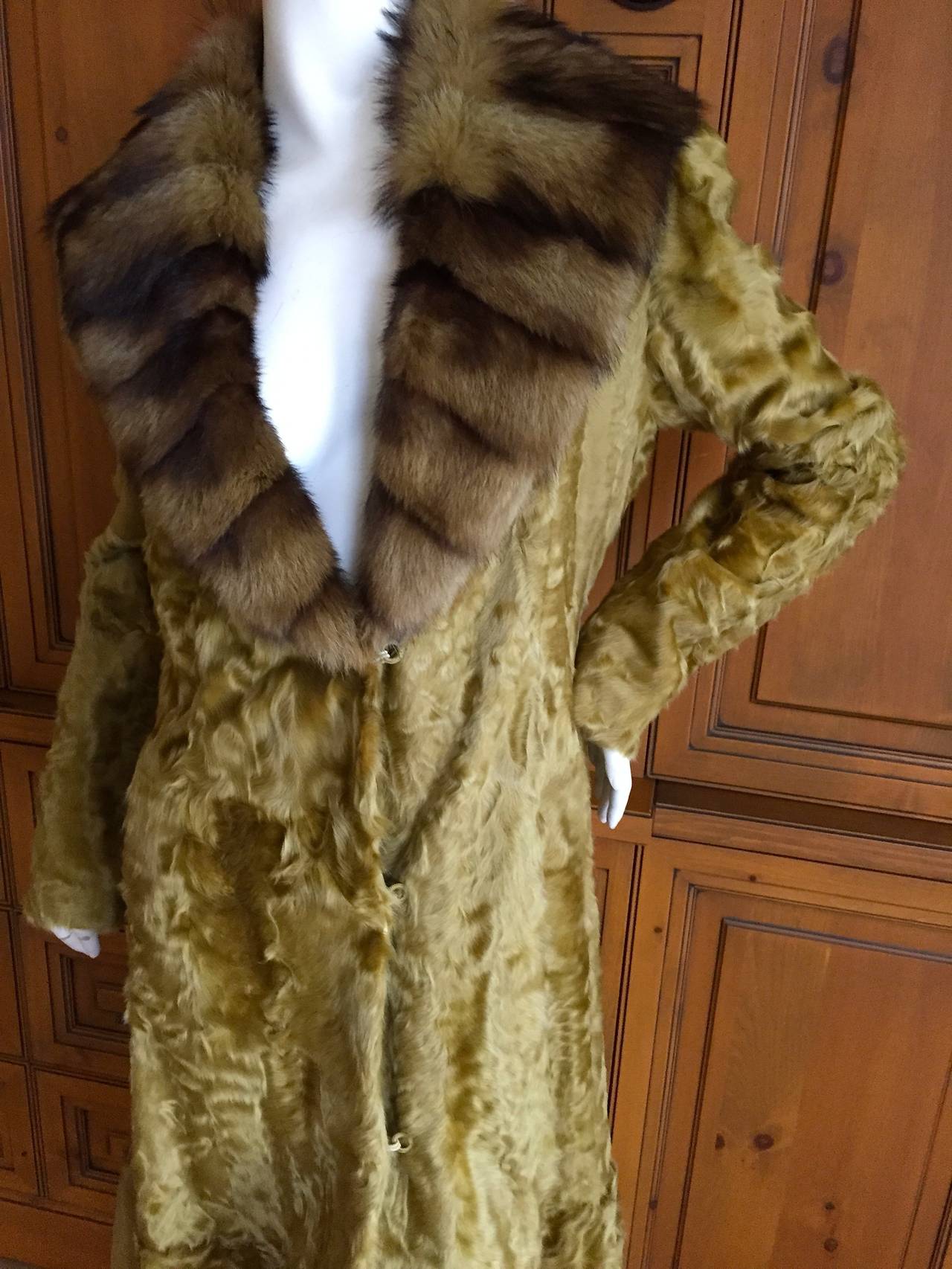 Zac Pozen Broadtail Lamb Fur Coat w Luxe Fur Collar for Neiman Marcus In Excellent Condition For Sale In Cloverdale, CA