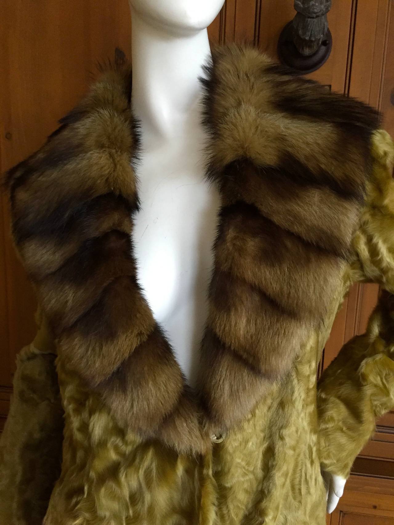 Women's Zac Pozen Broadtail Lamb Fur Coat w Luxe Fur Collar for Neiman Marcus For Sale