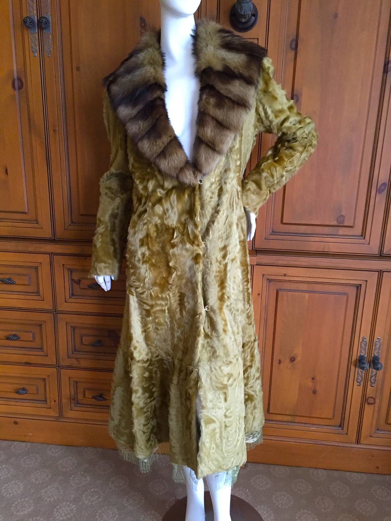 Zac Pozen Broadtail Lamb Fur Coat w Luxe Fur Collar for Neiman Marcus For Sale 3