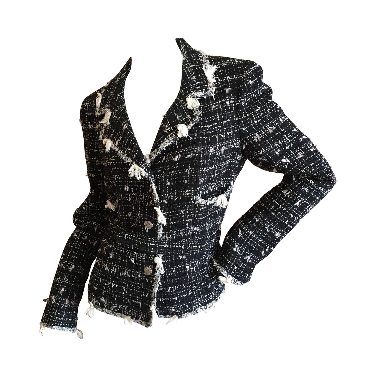 Chanel Belted Black Fantasy Tweed Jacket