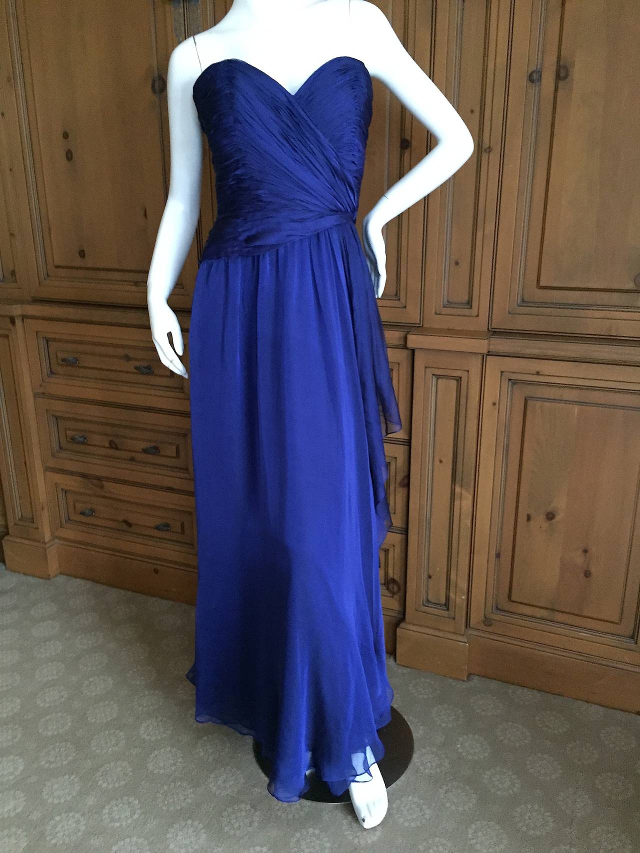 Oscar de la Renta Midnight Blue Ruched Dress w Matching Cape 2